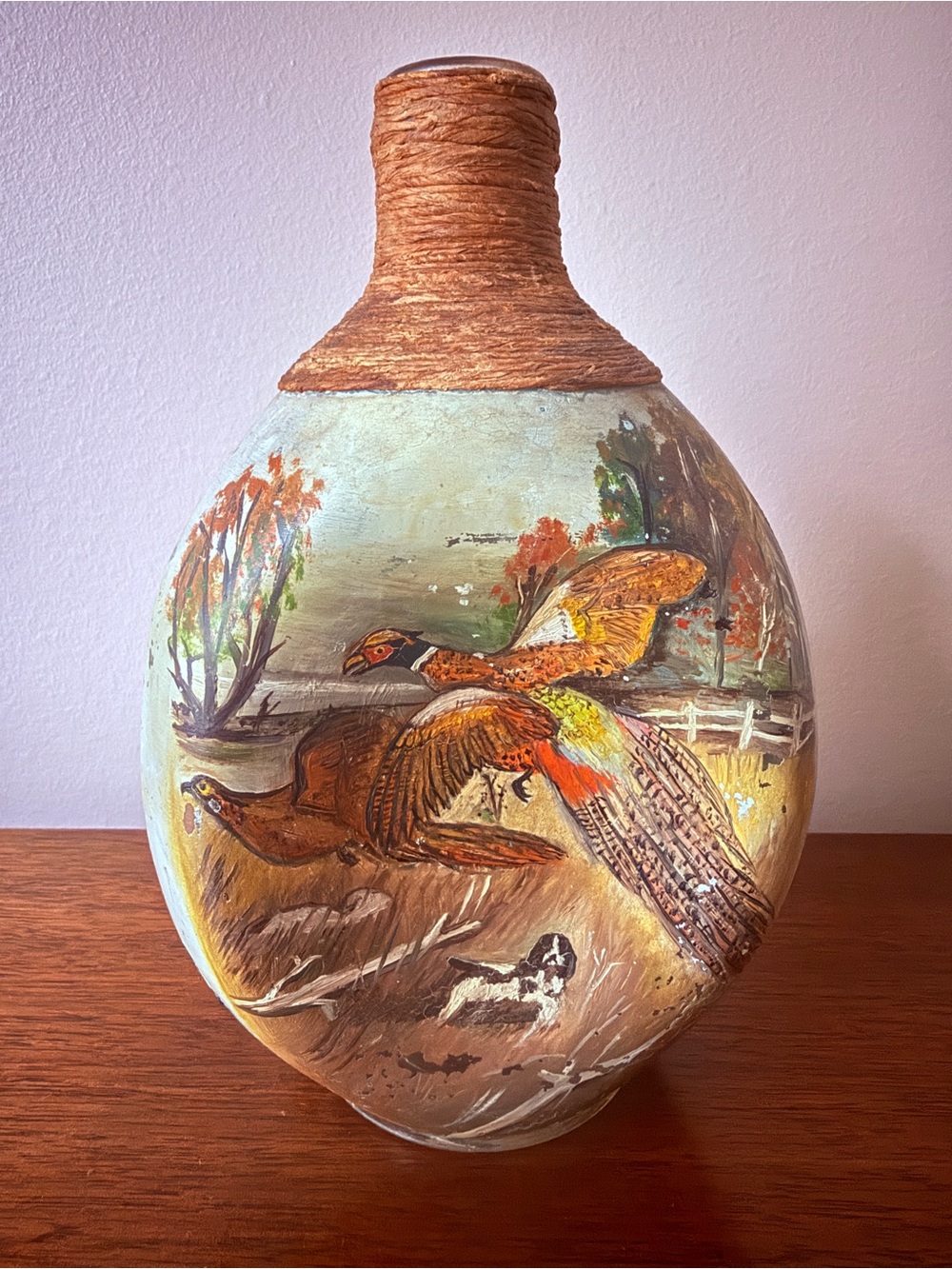 Vintage Haig & Haig Pinch Bottle Hand Painted Folk Art 3-Sided Wildlife Scenes